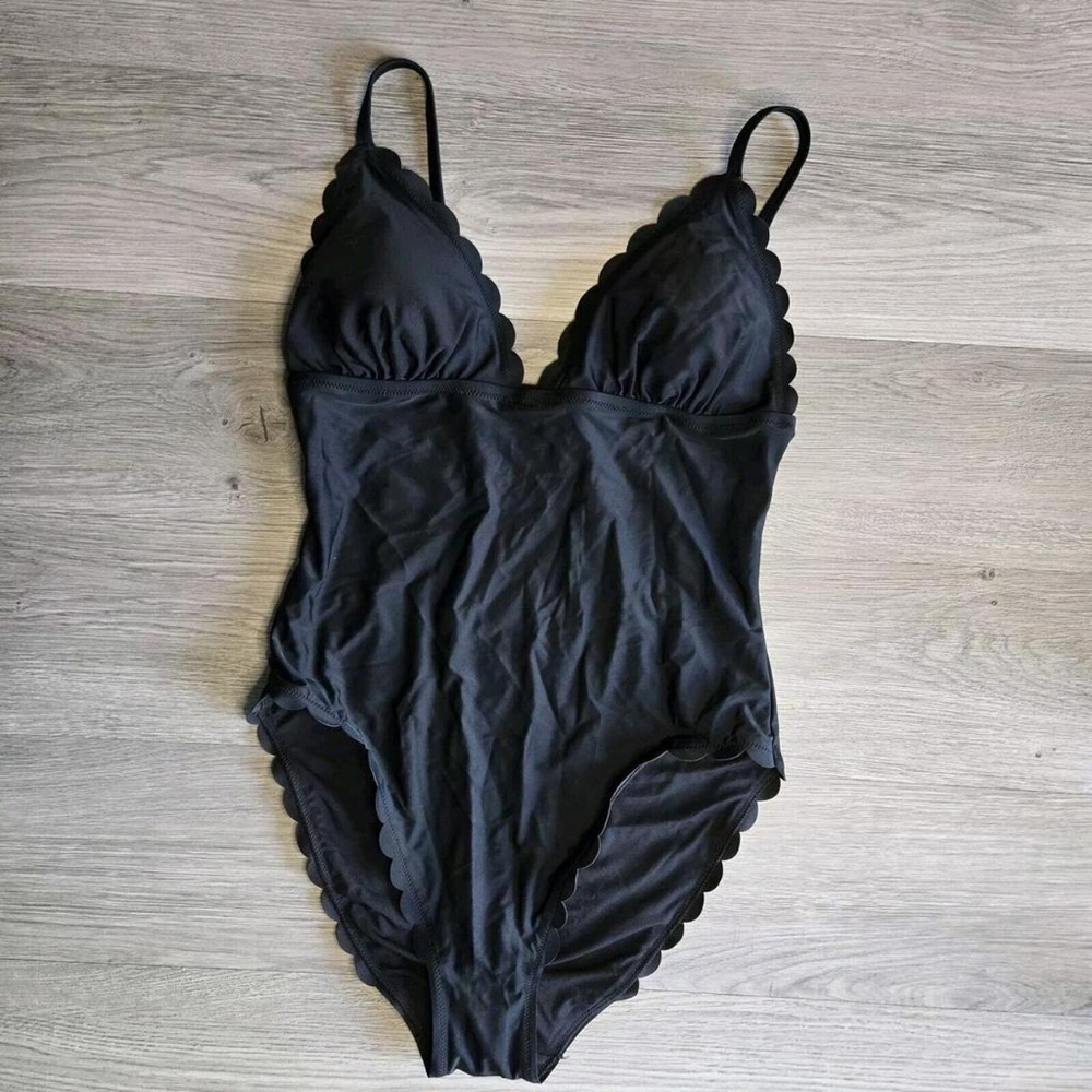 J.Crew Women's Black Scalloped Swimsuit-one-piece